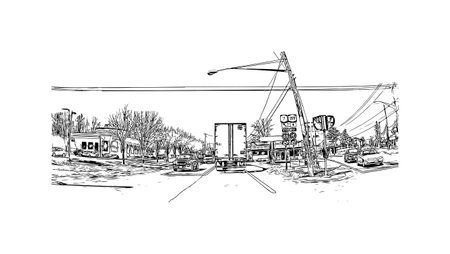 Building view with landmark of 
Schenectady is the city in New York State. Hand drawn sketch illustration in vector.のイラスト素材