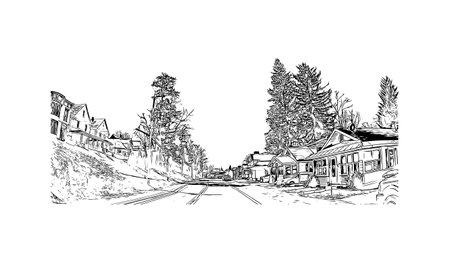 Building view with landmark of 
Schenectady is the city in New York State. Hand drawn sketch illustration in vector.のイラスト素材