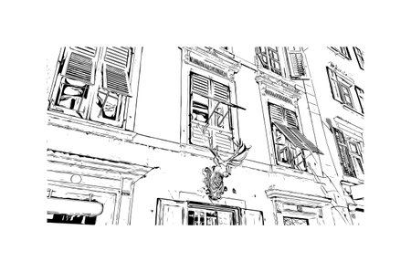 Building view with landmark of Solothurn is a town in Switzerland. 
Hand drawn sketch illustration in vector.のイラスト素材