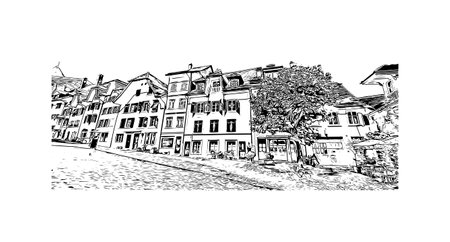 Building view with landmark of Solothurn is a town in Switzerland. 
Hand drawn sketch illustration in vector.のイラスト素材