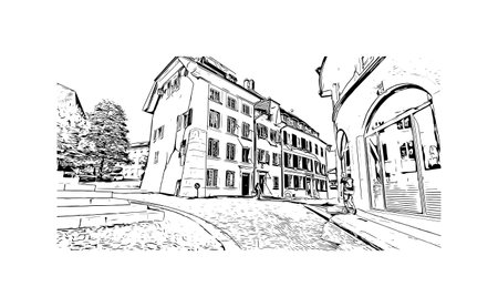 Building view with landmark of Solothurn is a town in Switzerland. 
Hand drawn sketch illustration in vector.のイラスト素材