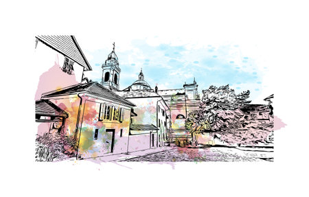 Building view with landmark of Solothurn is a town in Switzerland. 
Watercolor splash with hand drawn sketch illustration in vector.のイラスト素材