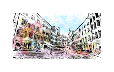Building view with landmark of Solothurn is a town in Switzerland. 
Watercolor splash with hand drawn sketch illustration in vector.のイラスト素材