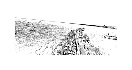 Building view with landmark of  
Sopot is the city in Poland. Hand drawn sketch illustration in vector.のイラスト素材