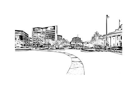 Building view with landmark of Reno is the city in USA. Hand drawn sketch illustration in vector.のイラスト素材