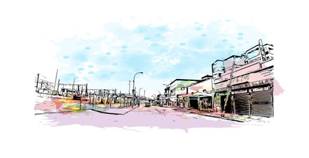Building view with landmark of Colorado Springs is a city in United States. watercolor splash with hand drawn sketch illustration in vector.のイラスト素材
