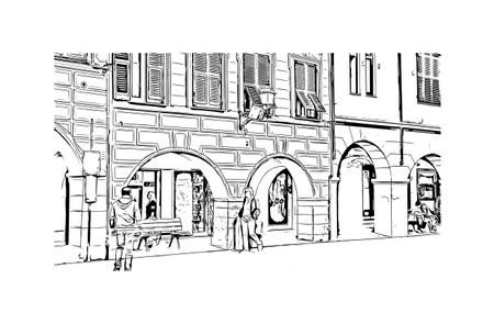 Building view with landmark of Santa Margherita Ligure is a city in Genoa. Hand drawn sketch illustration in vector.のイラスト素材