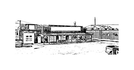Building view with landmark of Steinbach is the city in Canada. Hand drawn sketch illustration in vector.のイラスト素材