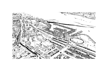 Building view with landmark of Stillwater is the city in USA. Hand drawn sketch illustration in vector.のイラスト素材