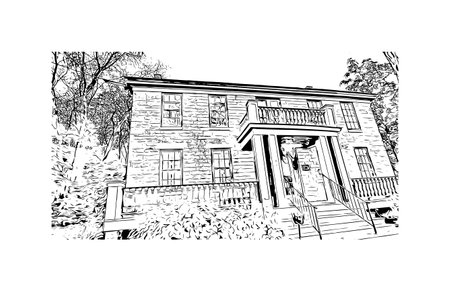 Building view with landmark of Stillwater is the city in USA. Hand drawn sketch illustration in vector.のイラスト素材