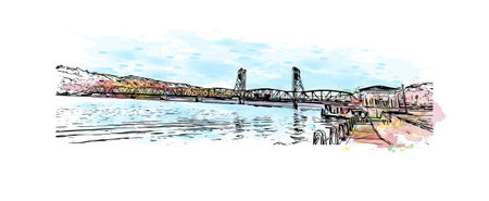 Building view with landmark of Stillwater is the city in USA. Watercolor splash with hand drawn sketch illustration in vector.のイラスト素材