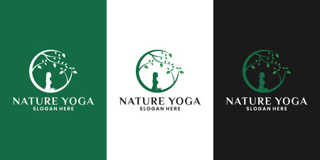 beauty nature yoga logo design woman meditation with treeのイラスト素材