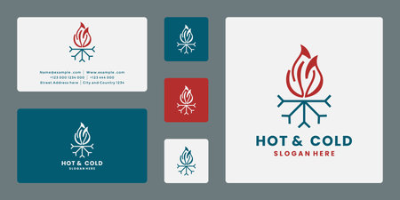 hot and clod symbol logo design template combination snow and fireのイラスト素材
