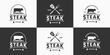 retro steak house logo design collectionのイラスト素材