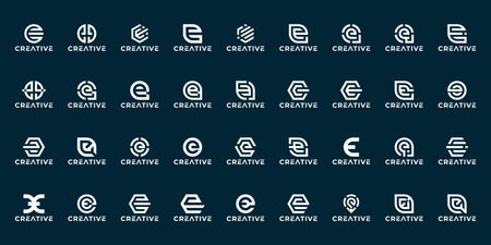 set of monogram initial E logo design with variation shapes.のイラスト素材