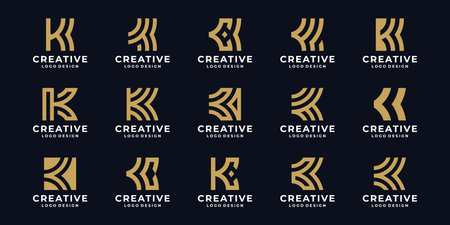 set of monogram initial K logo design with variation shapes.のイラスト素材