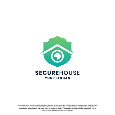 modern home security logo design. house with shield and eye combination with gradient colorのイラスト素材