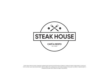Retro steak house logo design. Steak emblem, steak restaurant label logo.のイラスト素材