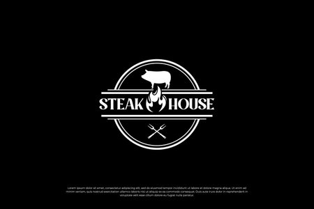 Retro steak house logo design. Steak emblem, steak restaurant label logo.のイラスト素材
