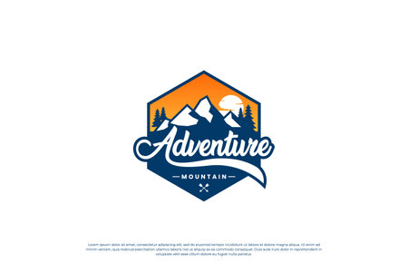 mountain travel badge design. mountain adventure logo design template.のイラスト素材