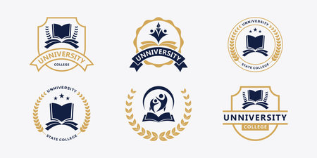 Set of University, Academy and School logo design badge. University emblem template.のイラスト素材
