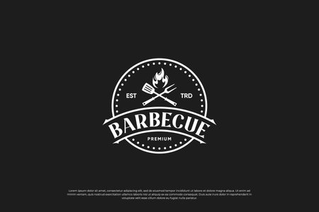 Barbecue, Steak House restaurant logo design. vintage emblem, label, badge template.のイラスト素材