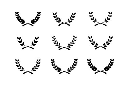 Set of black laurel wreath. Best nominee award, champion award.のイラスト素材
