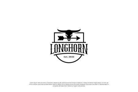 Texas Longhorn, Country Western Bull Cattle Vintage Label Logo Designのイラスト素材
