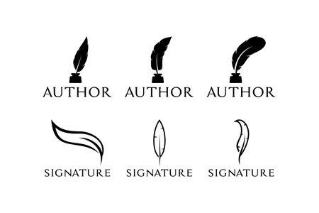 Set of silhouette Notes book and quill pen logo design. Feather pen logo template.のイラスト素材