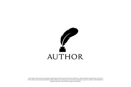 Quill pen signature logo design. Silhouette author ink template.のイラスト素材