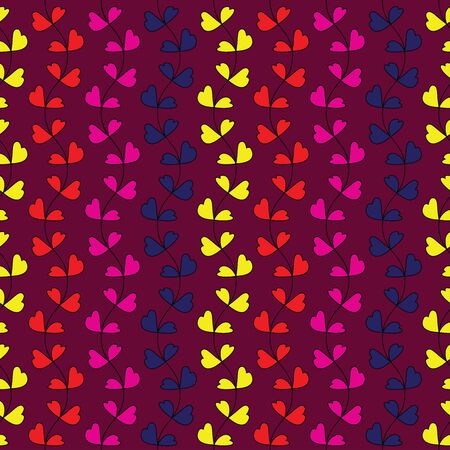 hand drawn geometric seamless pattern with decorative straight stem. multi color color heart shaped flower or leaves vector illustration.のイラスト素材