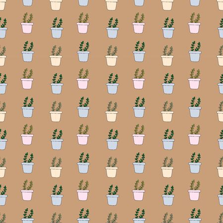 beautiful cacti plants in housing succulent. hand made cartoonish pattern for textile, wallpaper, textile etc.のイラスト素材