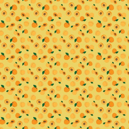 hand drawn seamless apricot fruit and sliced pattern on yellow background. repeating fruit pattern...