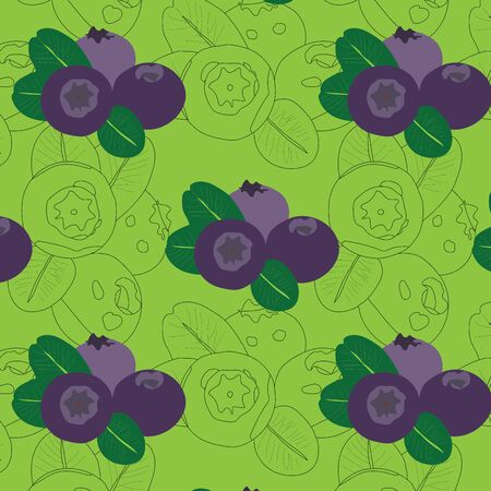 seamless blueberry pattern. natural blueberries pattern on green background. seamless pattern for packaging, printing, textile etc.のイラスト素材