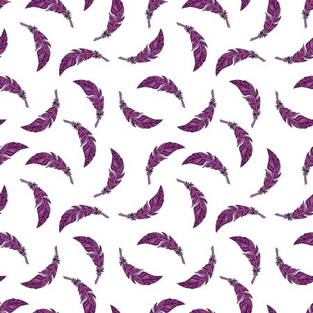 vector seamless pattern of peacock feather in boho style on white background.のイラスト素材