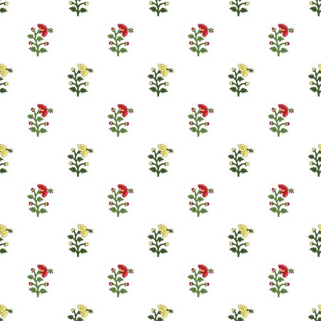 seamless red and yellow mughal flower pattern motifs. abstract vector flower illustration.のイラスト素材