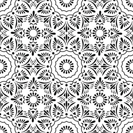 beautiful traditional seamless pattern in black and white texture. premium vector illustration. ethnic Indian, turkish and arabic motifs.のイラスト素材