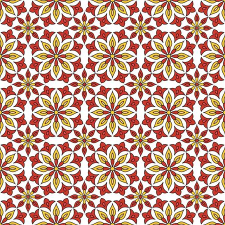 oriental Geometrical seamless pattern. floral pattern illustration. red and yellow flower pattern on white background. ethnic pattern in indian, arabic, turkish style for fabric, textile, fashionのイラスト素材