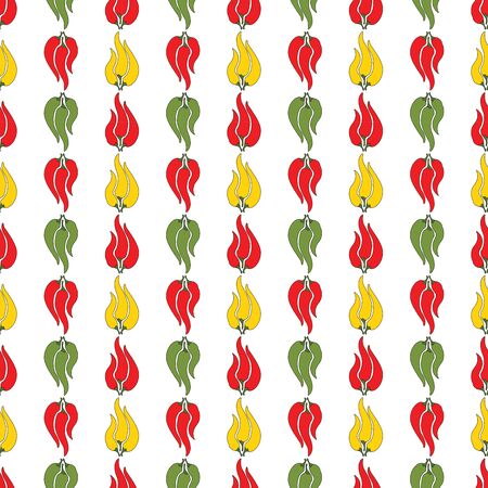 multicolor chillies or pepper seamless pattern on white background. pattern for wrapper, wallpaper, textile, banner.のイラスト素材