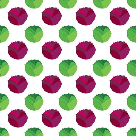 green and purple cabbage seamless pattern. isolated vegetable illustration. creative illustration for healthy diet decore, wallpaper, textile etcのイラスト素材