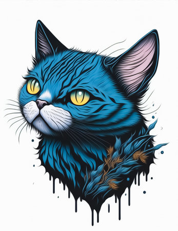 Cat head. Colorful illustration for tattoo or t-shirt.の素材