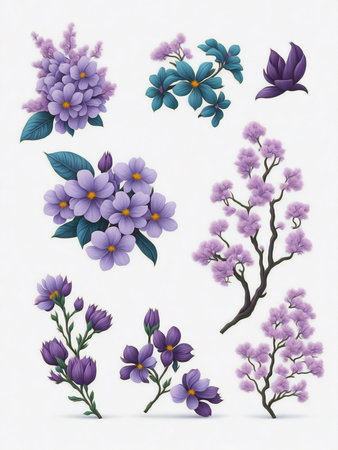 Set of spring flowers on a white background. Vector illustration.の写真素材