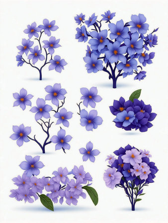 Set of blue flowers in the form of a tree. Vector illustration.の写真素材