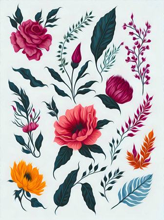 Set of hand drawn floral elements for your design. Vector illustration.の写真素材