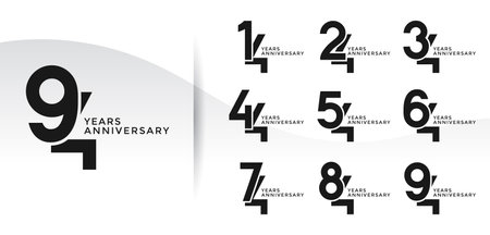 Set of Anniversary logotype and black color with white background for celebrationのイラスト素材