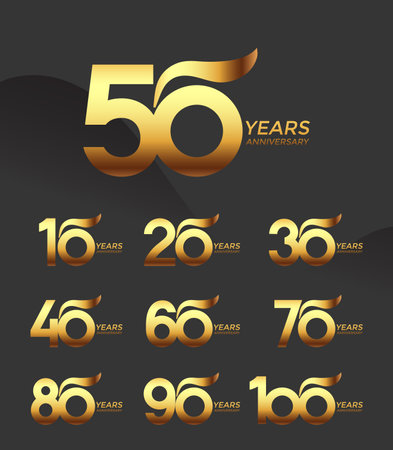 Set of Anniversary logotype golden color with red background for celebrationのイラスト素材
