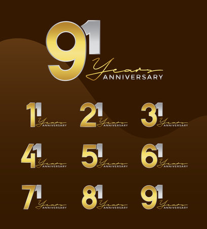 Set of Anniversary logotype golden silver color with brown background for celebrationのイラスト素材