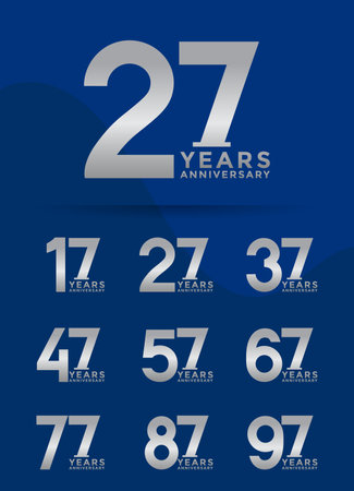 Set of Anniversary logotype and silver color with blue background for celebrationのイラスト素材