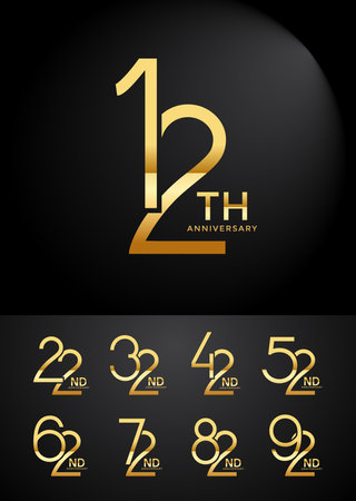 set of anniversary logo style golden color overlapping number on black background for celebrationのイラスト素材