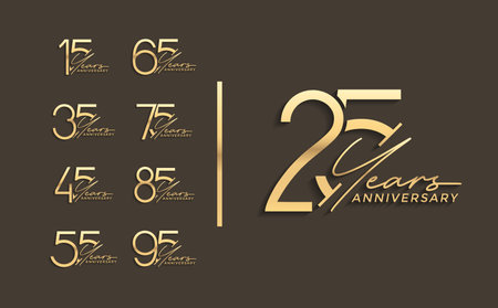 set of anniversary premium golden color on brown background for special celebrationのイラスト素材